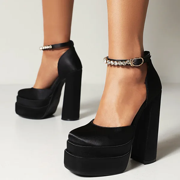 Ungewöhnlich Blau Ball Satin Damen schuhe 2022 Strass Knöchelriemen 14 cm Thick Heels Quadratische Zehe Pumps Hochhackige