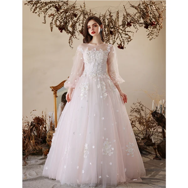 Chic / Beautiful White Prom Dresses 2022 A-Line / Princess Scoop Neck Beading Rhinestone Pearl Lace Flower Appliques Long Sleeve Floor-Length / Long Formal Dresses
