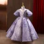 Elegant Lavender Glitter Sequins Flower Girl Dresses 2022 Ball Gown High Neck Bell sleeves Backless Prom Floor-Length / Long Flower Girl Dresses