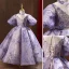 Elegant Lavender Glitter Sequins Flower Girl Dresses 2022 Ball Gown High Neck Bell sleeves Backless Prom Floor-Length / Long Flower Girl Dresses