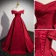Elegant Burgundy Prom Dresses 2023 A-Line / Princess Off-The-Shoulder Short Sleeve Backless Floor-Length / Long Prom Formal Dresses