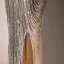 Scintillantes Sexy Champagne Paillettes Robe De Soirée 2022 Trompette / Sirène V-Cou 3/4 Manches Dos Nu Fendue devant Longue Robe De Ceremonie