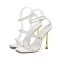 Sexy Noire Cocktail Sandales Femme 2022 11 cm Bride Cheville Talons Aiguilles Peep Toes / Bout Ouvert Sandales Talons Hauts