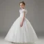 Chic / Belle Blanche Étoile Paillettes Papillon Brodé Mariage Robe Ceremonie Fille 2025 Robe Boule Encolure Dégagée Manches Courtes Longue Robe Ceremonie Fille