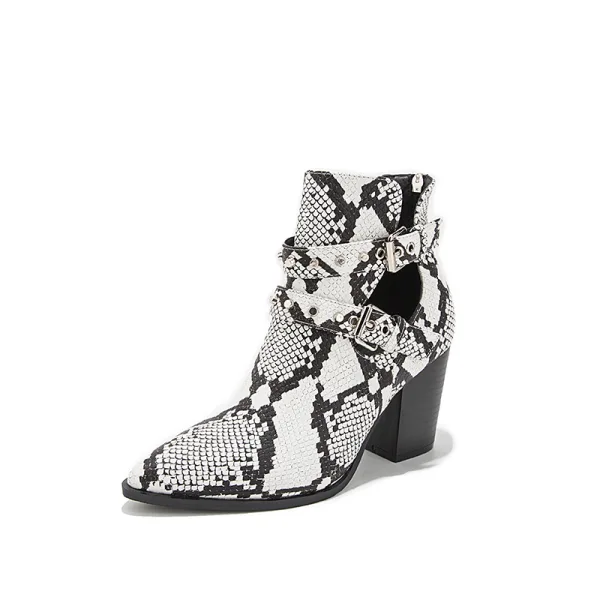 Chic / Beautiful White Snakeskin Print Womens Boots 2022 Street Wear 8 cm Thick Heels Pointed Toe Boots