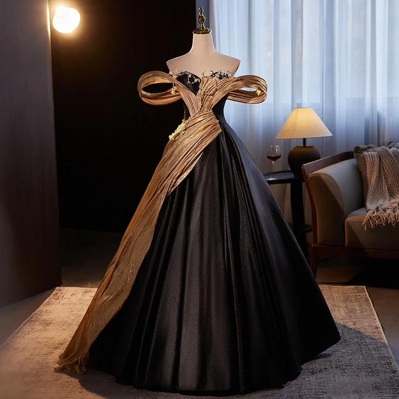 slim fit dress slacks Black - Gold Velvet Sequin Classic Sweetheart Princess Seam Show Choir Dress main image 1