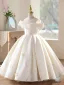 Elegant Ivory Satin Birthday Flower Girl Dresses 2026 Ball Gown Scoop Neck Short Sleeve Backless