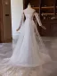 Légère Blanche En Dentelle Fleur Robe De Mariée 2024 Trompette / Sirène De l'épaule Manches Longues Dos Nu Train De Balayage Mariage