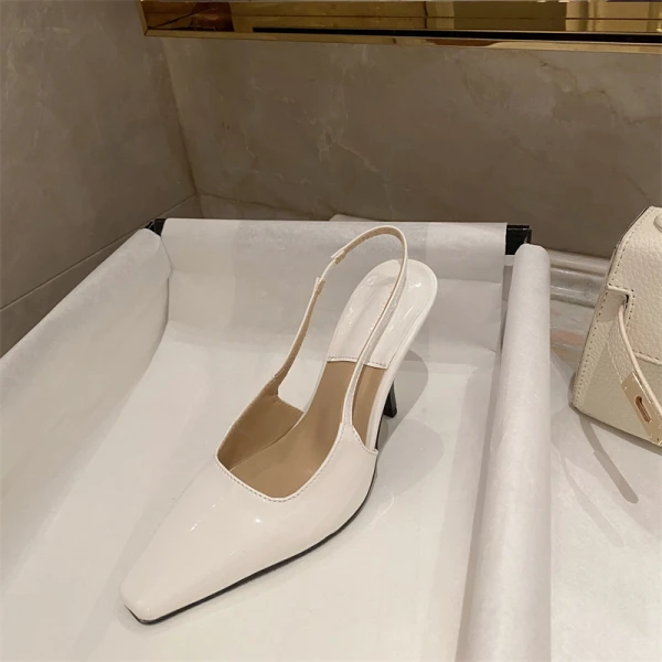 Modest / Simple Casual Summer White Womens Sandals 2022 9 cm Stiletto Heels Square Toe Womens Shoes High Heels
