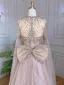 Haut de Gamme Bleu Ciel Fait main Perlage Paillettes Robe De Soirée 2023 Princesse Encolure Dégagée Manches Longues Noeud Soirée Train De Balayage Robe De Ceremonie