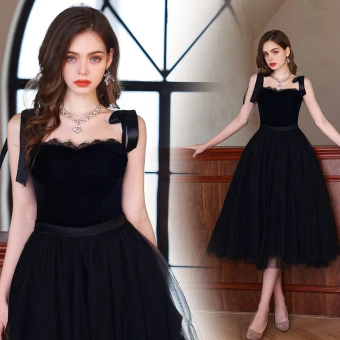 Sexy Black Homecoming Graduation Dresses 2022 A Line Princess Spaghetti Straps Sleeveless Backless Sash Tea Length Formal Dresses