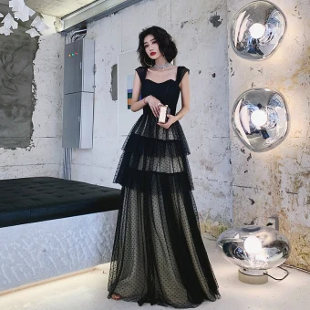 Chic Belle Noire Tachetée Robe De Bal 2022 Princesse Encolure Carrée Sans Manches Dos Nu Longue Promo Robe De Ceremonie