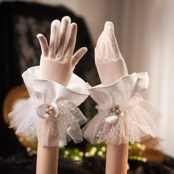 Vintage / Originale Ivoire Fait main Perle Satin Gants Mariage 2026 Mariage