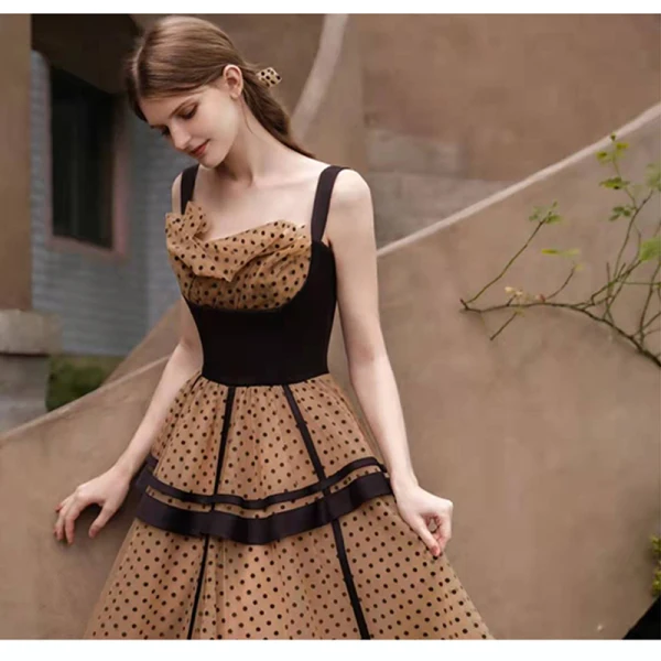 Chic / Beautiful Brown Spotted Homecoming Graduation Dresses 2022 A-Line / Princess Square Neckline Sleeveless Backless Floor-Length / Long Formal Dresses