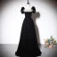 Chic / Beautiful Black Suede Evening Dresses 2023 A-Line / Princess Velour Square Neckline Sequins Short Sleeve Backless Floor-Length / Long Evening Party Formal Dresses
