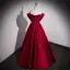 Elegant Burgundy Prom Dresses 2022 Ball Gown Off-The-Shoulder Bow Pearl Sleeveless Backless Floor-Length / Long Satin Prom Formal Dresses