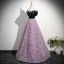 Chic / Beautiful Lavender Flower Rhinestone Prom Dresses 2025 A-Line / Princess Off-The-Shoulder Short Sleeve Backless Floor-Length / Long Formal Dresses