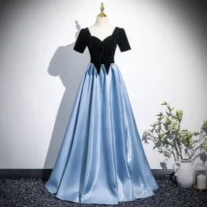 Chic Belle Bleu Ciel Robe De Bal 2025 Princesse Encolure Carrée Manches Courtes Dos Nu Longue Robe De Ceremonie