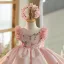 Flower Fairy Blushing Pink Beading Sequins Lace Flower Birthday Satin Flower Girl Dresses 2024 Ball Gown Scoop Neck Bow Short Sleeve Short Flower Girl Dresses