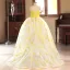 Chic / Beautiful Yellow Sequins Birthday Flower Girl Dresses 2025 Ball Gown Strapless Sleeveless Backless Floor-Length / Long