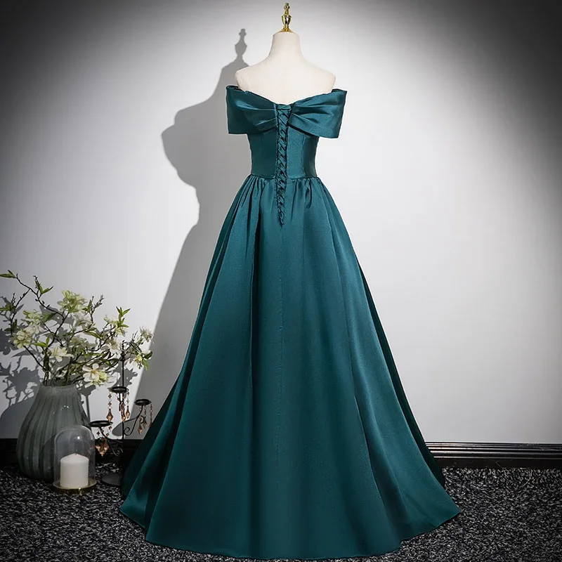 Vintage Retro Dark Green Prom Dresses 2025 A Line Princess Off The Shoulder  Short Sleeve Backless Floor Length Long Formal Dresses