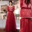 Chic / Belle Bordeaux Robe De Bal 2022 Princesse Encolure Carrée Paillettes Manches Courtes Dos Nu Noeud Ceinture Longue Robe De Ceremonie