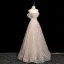 Glitzernden Charmant Champagner Perlenstickerei Strass Pailletten Abendkleider 2025 A Linie Off Shoulder Kurze Ärmel Rückenfreies Lange Festliche Kleider