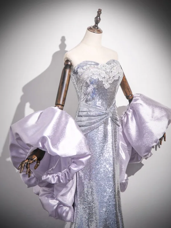 Scintillantes Sexy Lavande Perlage Faux Diamant Paillettes Robe De Soirée 2025 Trompette / Sirène Bustier Sans Manches Dos Nu Longue Soirée Robe De Ceremonie