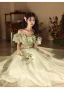 Chic / Beautiful Sage Green Bow Sash Prom Dresses 2024 A-Line / Princess Ruffle Off-The-Shoulder Short Sleeve Backless Floor-Length / Long Prom Formal Dresses