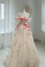 Flower Fairy White Rhinestone Appliques Prom Dresses 2023 A-Line / Princess Off-The-Shoulder Short Sleeve Backless Floor-Length / Long Prom Formal Dresses