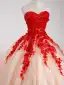 Chic / Beautiful Champagne Beading Lace Flower Appliques Prom Dresses 2024 Ball Gown Strapless Sleeveless Backless Floor-Length / Long Prom Formal Dresses