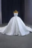 High-end Ivory Satin Lace Flower Wedding Dresses 2023 Ball Gown Strapless Sleeveless Backless Royal Train Wedding
