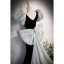 Fashion Black Suede Prom Dresses 2023 Trumpet / Mermaid Square Neckline Puffy Short Sleeve Backless Bow Sweep Train Prom Formal Dresses