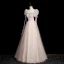 Élégant Rougissant Rose Perlage Faux Diamant Robe De Bal 2023 Princesse Encolure Dégagée Manches Courtes Noeud Dos Nu Longue Robe De Ceremonie