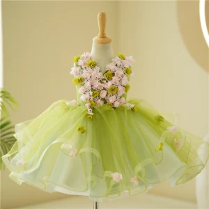 Flower Fairy Sage Green Appliques Birthday Short Flower Girl Dresses Ball Gown 2023 V Neck Sleeveless Flower Girl Dresses
