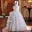 Chinese style Sky Blue Beading Pearl Sequins Birthday Flower Girl Dresses 2024 Ball Gown High Neck Sleeveless Floor-Length / Long Flower Girl Dresses