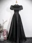 Audrey Hepburn-Stil Schwarz Ballkleider 2026 A Linie Stehkragen Geschwollenes Kurze Ärmel Rückenfreies Lange Festliche Kleider