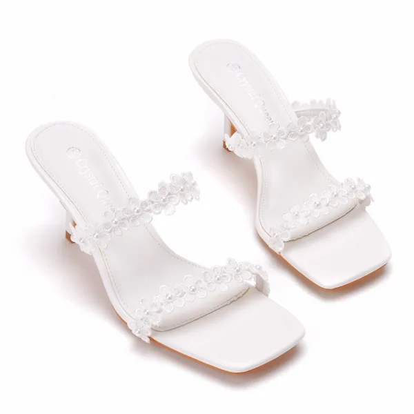 Sexy White Pearl Lace Flower Street Wear Womens Sandals 2023 7 cm Stiletto Heels Open / Peep Toe Sandals High Heels