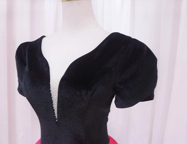 Vintage / Retro Ethnic Fuchsia Beading Prom Dresses 2024 Ball Gown Scoop Neck Floor-Length / Long Polyester Backless Prom Short Sleeve Formal Dresses