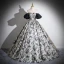 Elegante Schwarz Drucken Ballkleider 2024 Ballkleid Off Shoulder Kurze Ärmel Rückenfreies Lange Ball Festliche Kleider