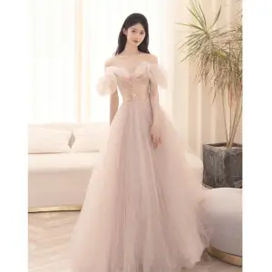 Charmant Rougissant Rose Paillettes Été Robe De Soirée 2022 Princesse De L Épaule Manches Courtes Dos Nu Longue Soirée Robe De Ceremonie
