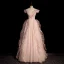 Charming Blushing Pink Prom Dresses 2022 A-Line / Princess Off-The-Shoulder Pearl Sequins Ruffle Sleeveless Backless Floor-Length / Long Prom Formal Dresses