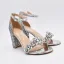 Charmant Silber Strass Pailletten Brautschuhe 2023 Knöchelriemen 8 cm Thick Heels Peeptoes Hochzeit Sandaletten Hochhackige