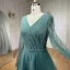 High-end Royal Blue Handmade  Beading Prom Dresses 2024 A-Line / Princess V-Neck Long Sleeve Floor-Length / Long Prom Formal Dresses
