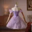 Enchantant Lavande Perlage Paillettes Gland Courte Robe De Soirée 2026 Robe Boule De l'épaule Manches Courtes Dos Nu Tulle Robe De Ceremonie