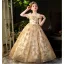 Fashion Gold Sequins Pearl Lace Flower Prom Flower Girl Dresses 2022 Ball Gown Scoop Neck Short Sleeve Floor-Length / Long Flower Girl Dresses