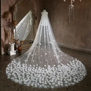 Charmant Blanche Fait Main Appliques Tribunal Train Tulle 3 5 M Voile De Mariée 2025