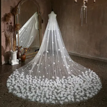 Charming White Handmade Appliques Court Train Tulle 3 5 M Wedding Veils 2025