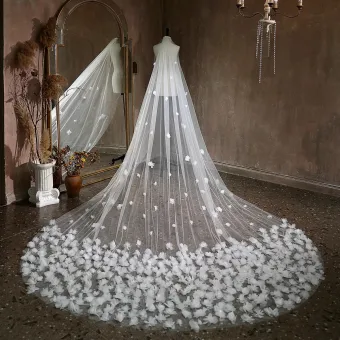 Charming White Handmade Appliques Court Train Tulle 3 5 M Wedding Veils 2025