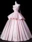 Härlig Rodnande Rosa Cascading Volanger Satin Balklänningar 2026 Balklänning Axelbandslös Ärmlös Halterneck
